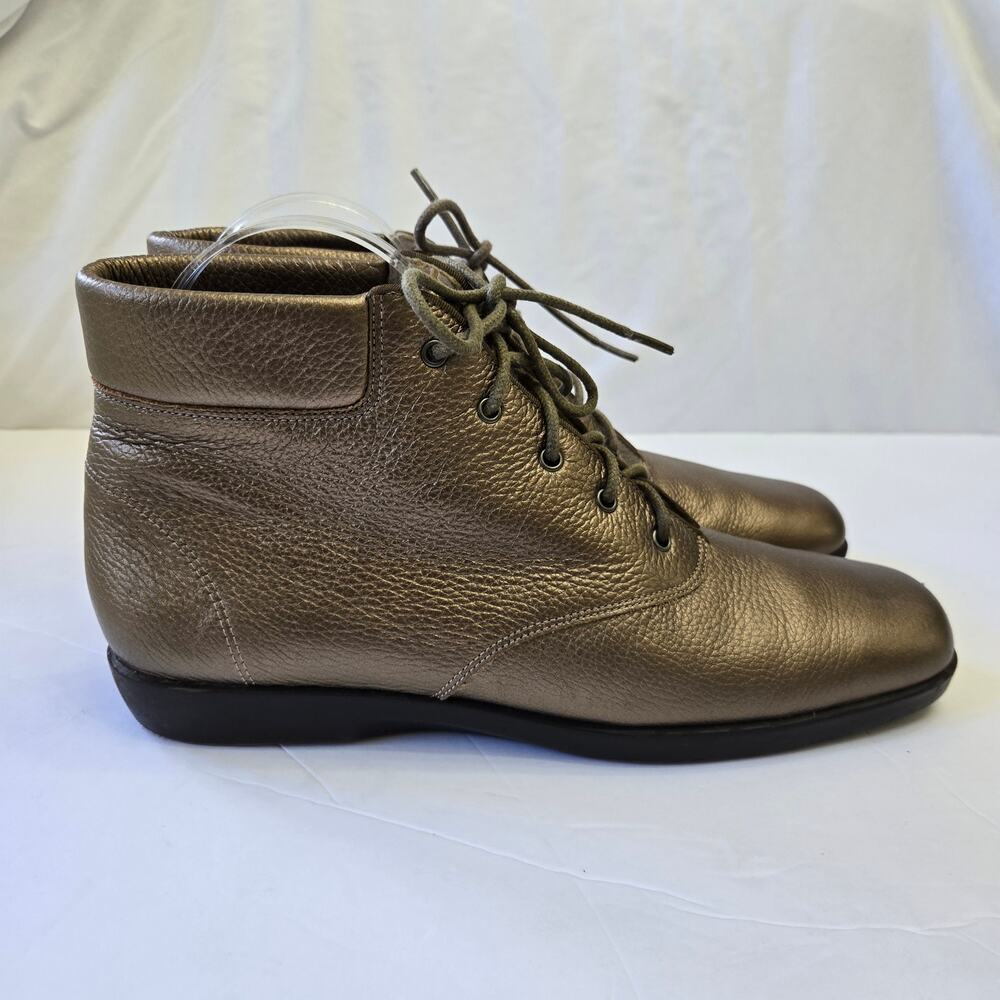 Ros Hommerson Vintage 80s Bronze Leather Ankle Boots 9.5N Metallic Booties